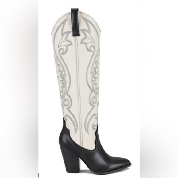 Steve Madden Lasso Black and Cream Tall Western Boots - Picture 2 of 6